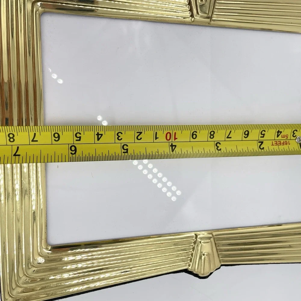 2 Solid Brass Picture Frames Tabletop Stepped Ribbed Art Deco Inspired